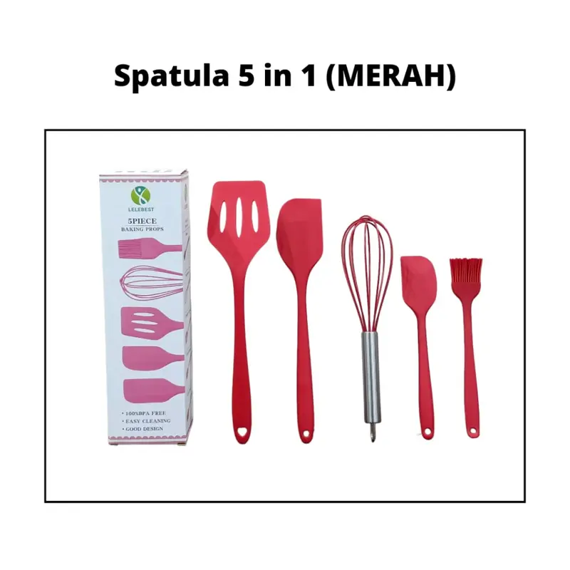 Set Alat Masak Silikon Tahan Panas 5 Pcs - Spatula, Kocokan Telur, Kuas Kue Food Grade** Peralatan Kitchenware Teflon 8