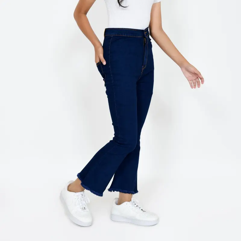 YAOSHI -Jeans anak wanita - Highwaist Cutbray Rawis Anak Tanggung  size 24 - 26 Pinggang Tinggi Jeans Fashion Katun 3