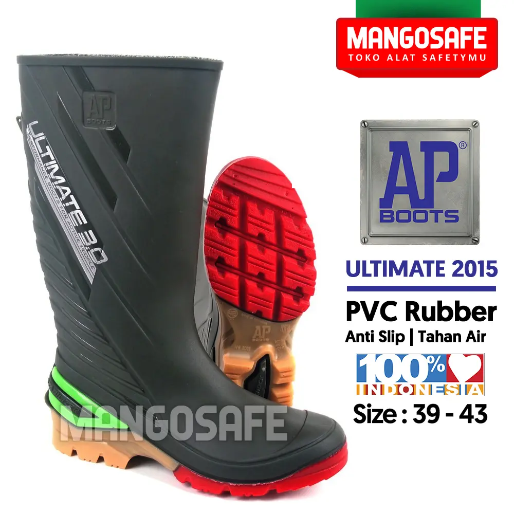 AP Boots ULTIMATE 2015 /  APBoots Sepatu Boot Hujan Tinggi Karet PVC Waterproof / Sepatu Boot Ikan Proyek Pabrik Kebun Anti Air Hijau