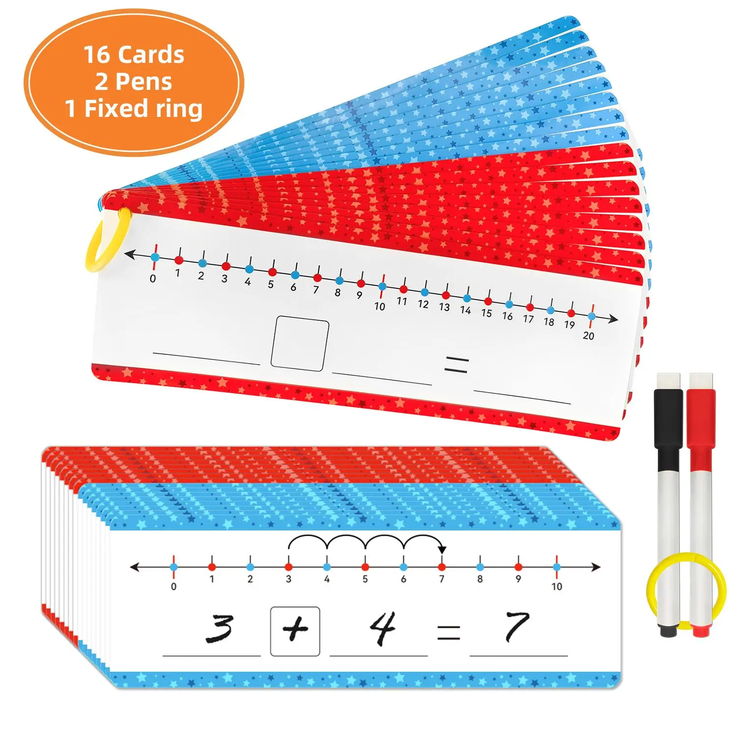 Christmas Gift Number Line Card, 16pcs Dry Erase Number Line Card With 2pcs Pens & 1pc Ring, Writable And Erasable Card, School & Educational Supplies