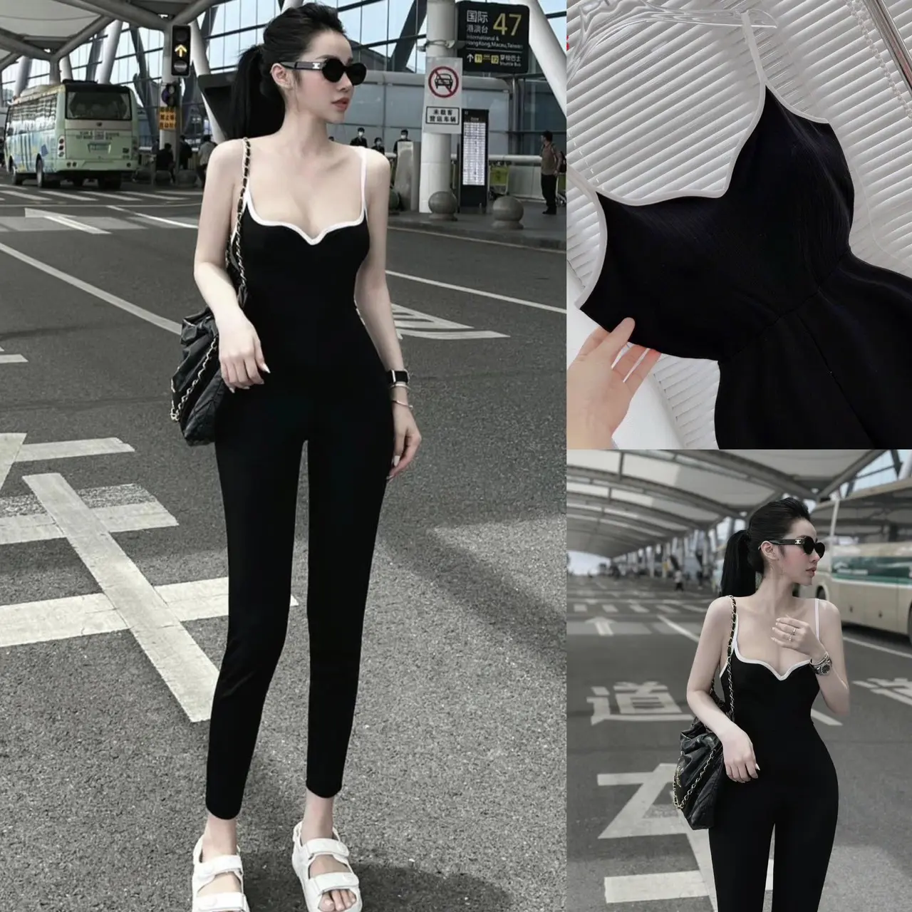 Jumpsuit quần dài 2 dây viền có sẵn mút vải thun gân co giãn MBB65