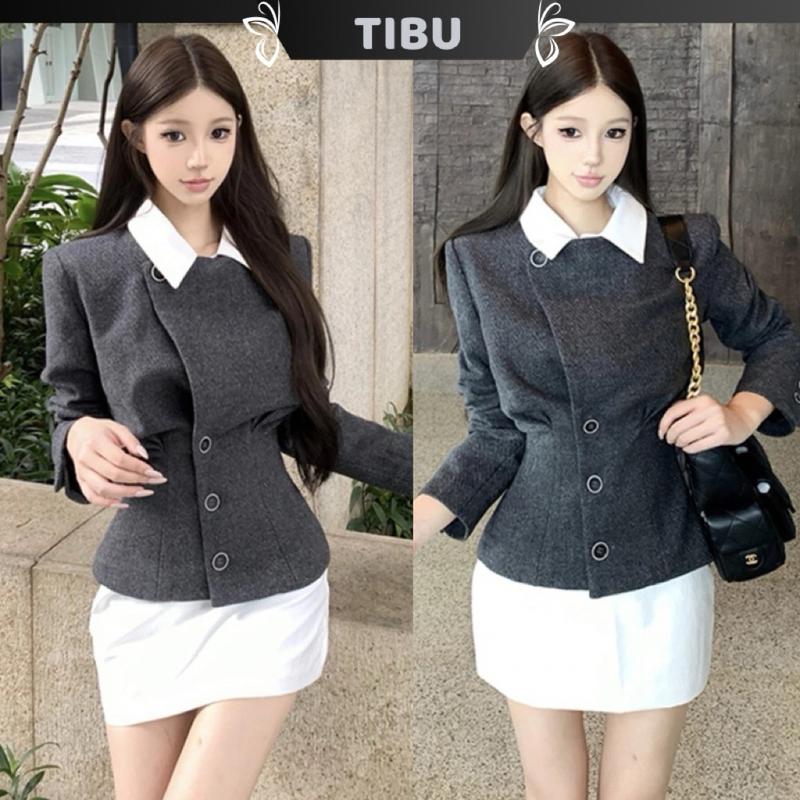 Set Áo Dạ Cổ Sơ Mi Phối Chân Váy Ngắn TIBU Set Đồ Nữ Sang Chảnh Đi Chơi Dạo Phố Thu Đông B638