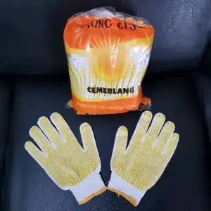 [1 pak] sarung tangan tutul CEMERLANG dotting kuning pendek isi 12 pasang/ sarung tangan tukang berkebun