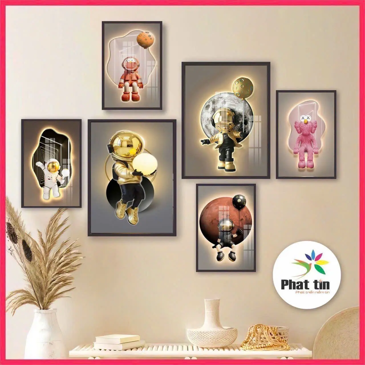 30 set Tranh gấu bearick bộ 6 tấm, tranh tông trắng đen, cá tính, tranh decor Phát Tín dán tường có sẵn keo dán chắc chắn Treo Tường Phòng Khách Decor Tường