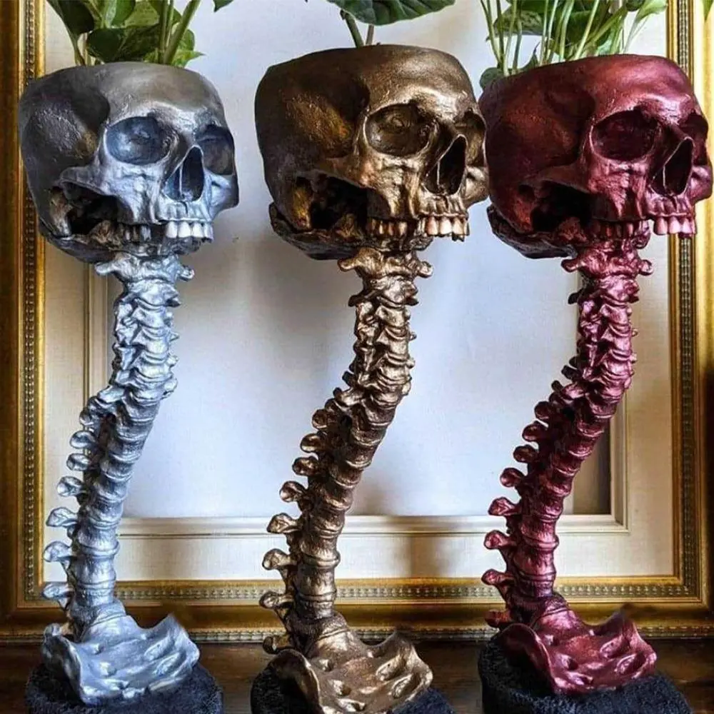 Skull Design Flower Pot, 1 Count Gothic Skull Design Flower Pot, Garden Decoration Ornament, Resin Crafts for Indoor & Outdoor Decoration