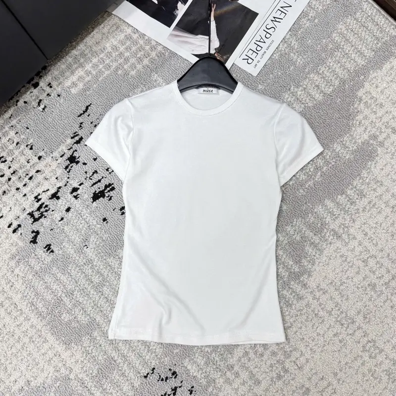Áo zip basic cổ tròn bọc viền/Áo thun zip co giãn tay cộc dáng body-Fom chuẩn như mẫu 4
