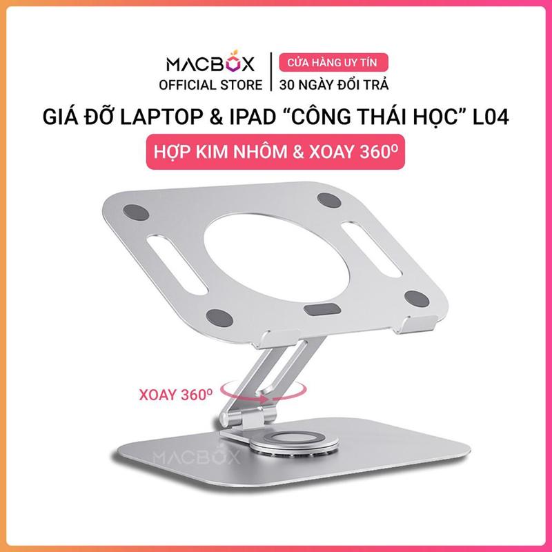 Giá đỡ Laptop Máy tính bảng, iPad L04 Công thái học - Đế tản nhiệt kê laptop hợp kim nhôm xoay 360 độ có thể gập lại