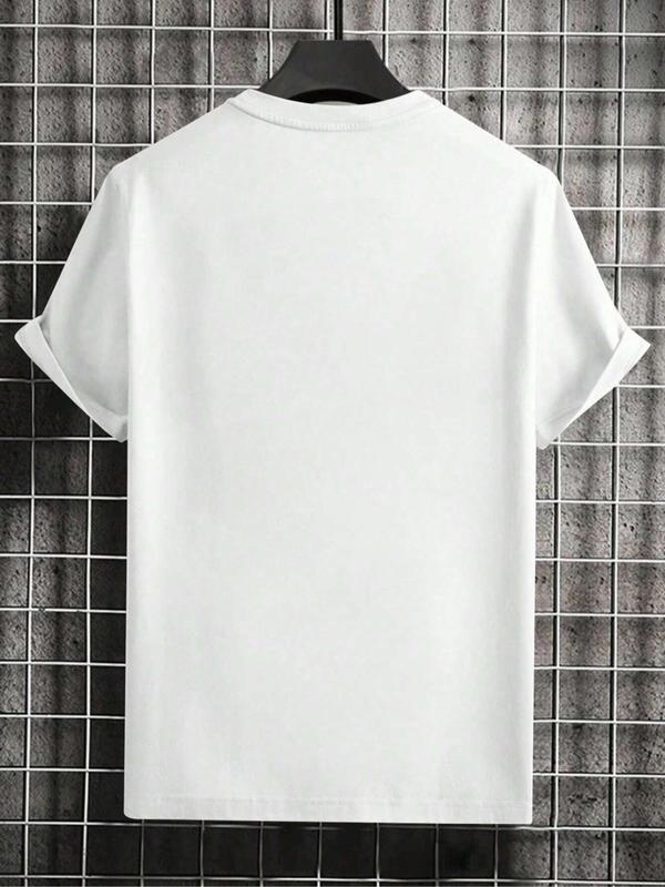 Men's Slogan Print Round Neck Tee, Regular Fit Fashion Crew Neck Short Sleeve T-shirt, Comfort Summer Clothes, Going Out Top 8