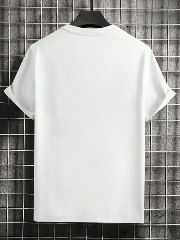 Men's Slogan Print Round Neck Tee, Regular Fit Fashion Crew Neck Short Sleeve T-shirt, Comfort Summer Clothes, Going Out Top 7