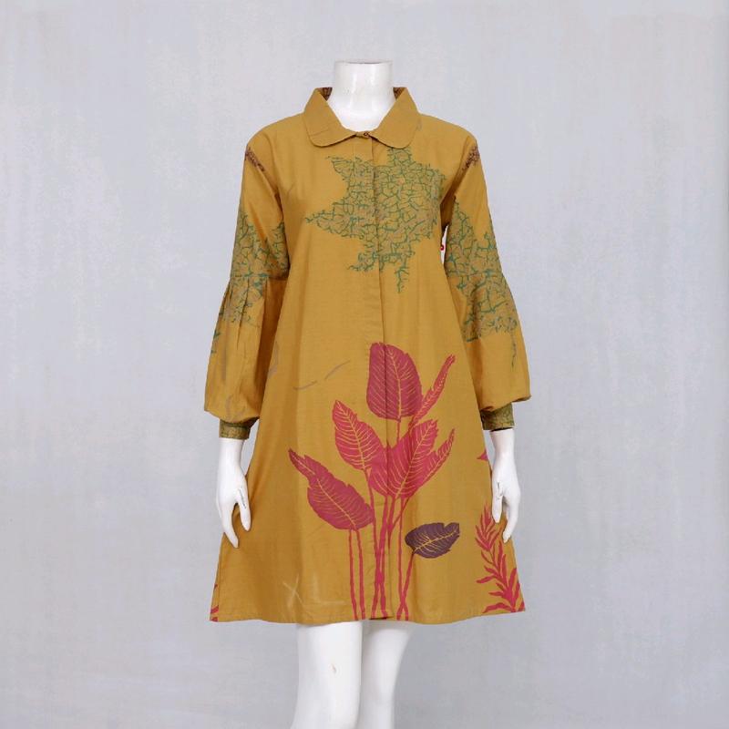 Tunik Wanita Batik Anyelir Rinjani Berkerah Formal SMLXLXXLXXXL Kancing Depan Cantik Elegan Katun Kantor 4
