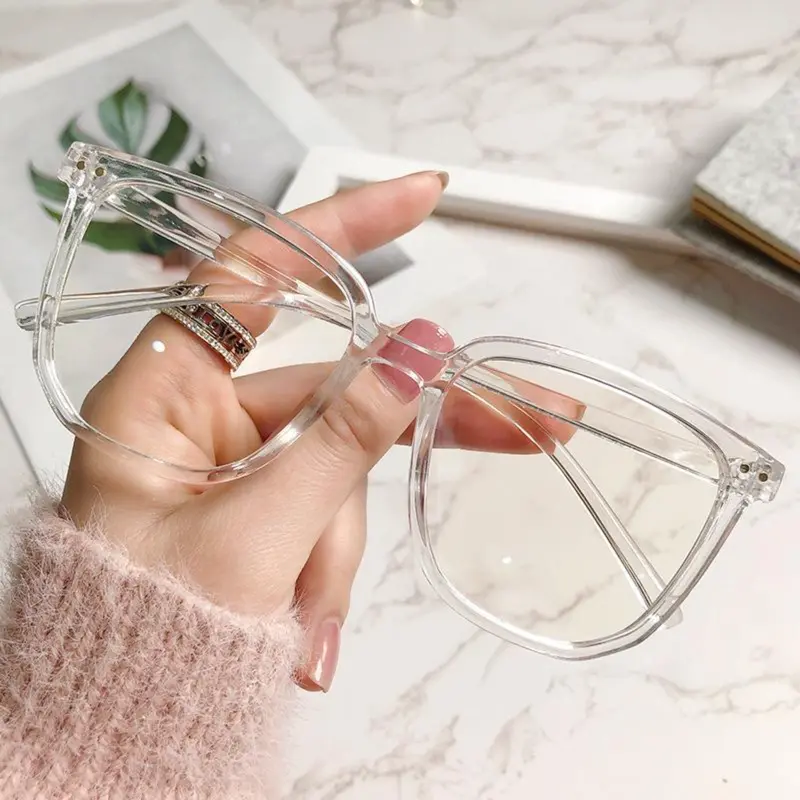 Kacamata Wanita Bentuk Kotak Oversize Korea Retro Square Plastik Eyewear Glasses 3