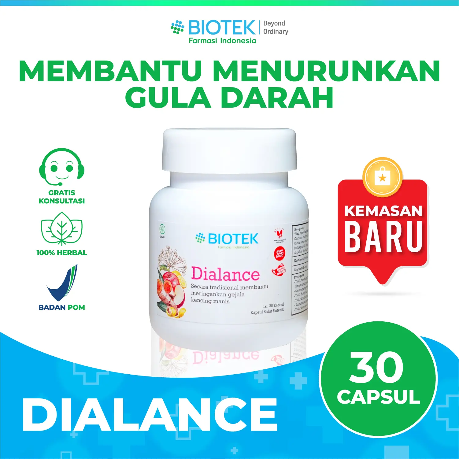 Biotek Farmasi Dialance - Obat Herbal Diabetes Kencing Manis 30 Capsul Membantu Menurunkan Gula Darah & Anti Inflamasi 100% Herbal POM TL210391591