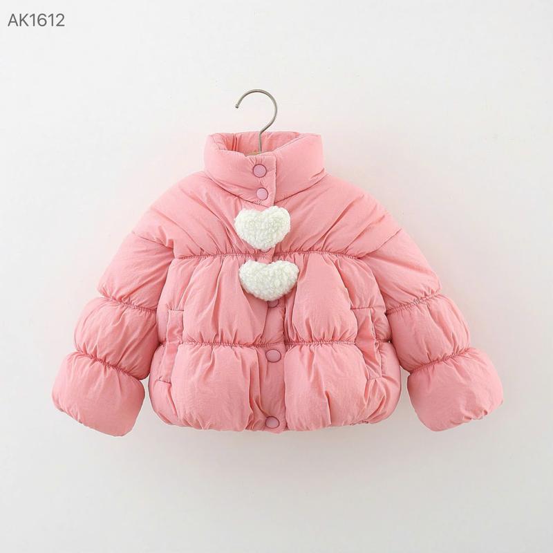 AK1612- Áo Khoác Phao Hồng Cúc Tim Kem Cho Bé Gái Size 9-18kg