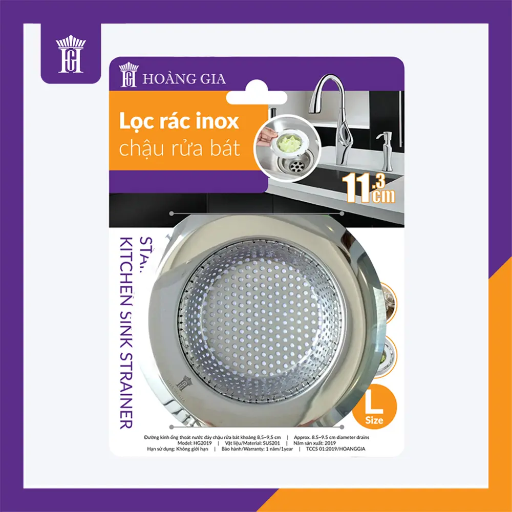 Lọc Rác Inox Bồn Rửa Chén Chặn Rác Inox Chậu Rửa Bát 11cm Hoàng Gia HG2019 Chính Hãng HGshop - Bảo Hành 1 Năm