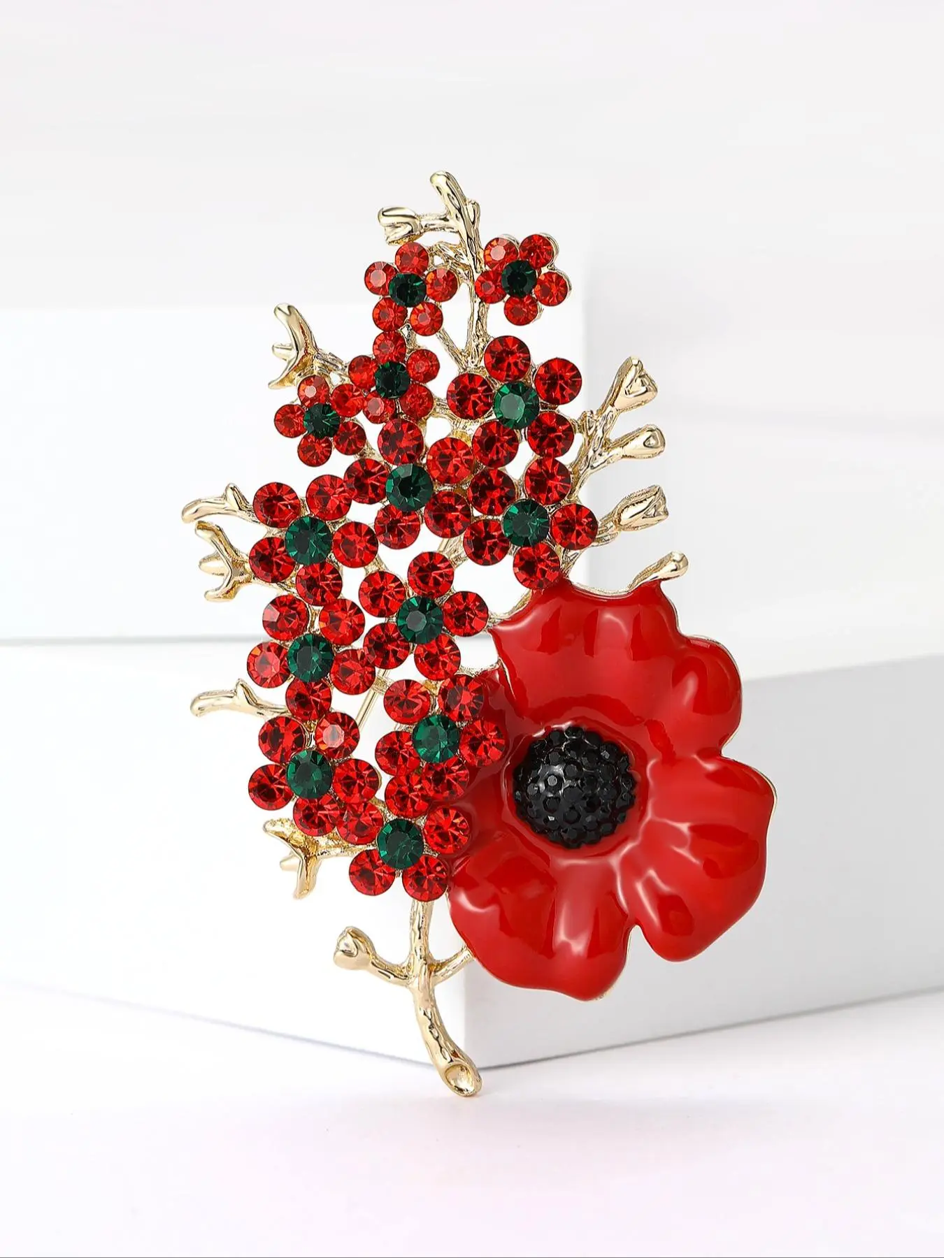 Poppy Design Brooch, Fashionable Rhinestone Decorated Brooch for Women & Men, Enamel Pin Suitable Jewelry for Backpacks, Jeans, Scarves, Hats Decoration