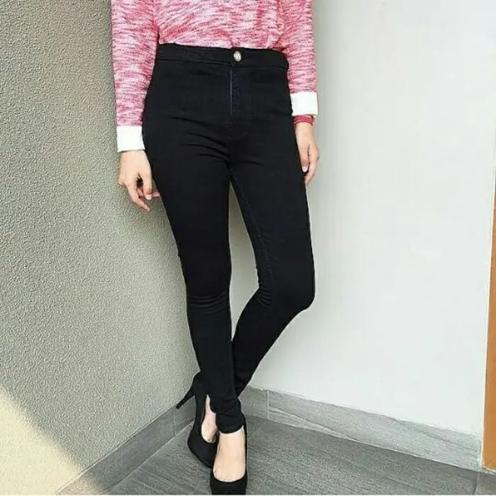 Celana Jeans Wanita Highwaist celana jeans skinny plain soft/polos premium ukuran 27-34 kancing bootcut Korean Blue 1