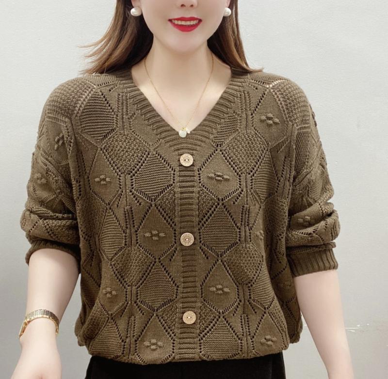Product Introduction of Thời trang nữ，Đồ Len, Hàng Mới Về Mùa Xuân Thời Trang, Áo Len Cổ Chữ V Dáng Rộng Thường Ngày Cho Nữ, Thiết Kế khoét Thời Trang, Mỏng Vừa Vặn, Phong Cách Phương Tây, Thích Hợp Cho Mẹ Mặc, Giấu Bụng 1