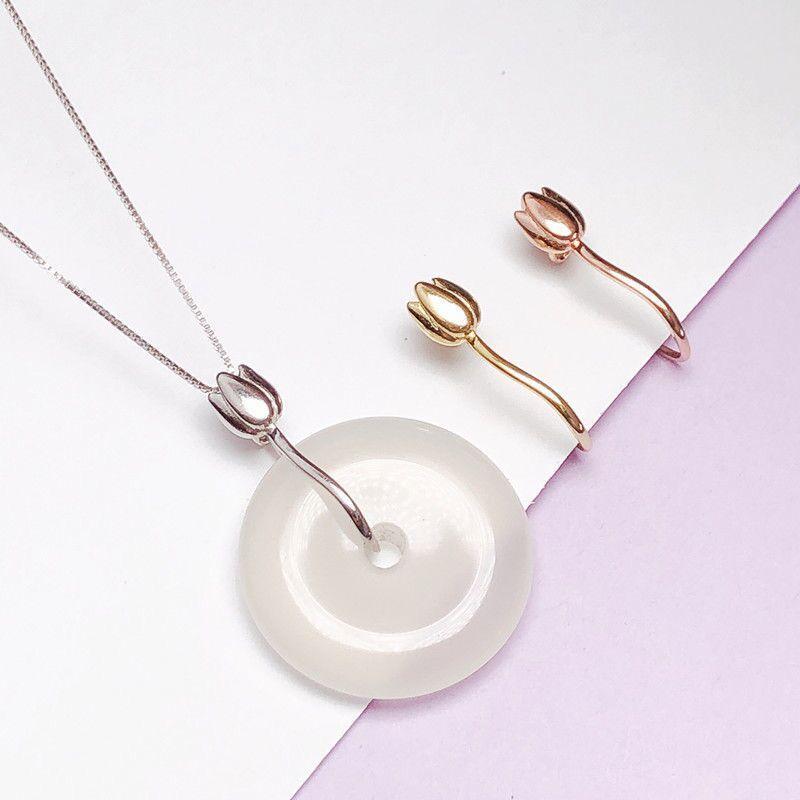 Khóa Hòa Bình Hoa Sen, Móc Cài Bạc 925, Móc Cài Mặt Dây Chuyền Vàng, Có Thể Tháo Rời, Mặt Dây Chuyền Ngọc Bích Tự Làm, Móc Cài Ngọc Bích, Thiết Kế Đơn Giản Và Thanh Lịch 3