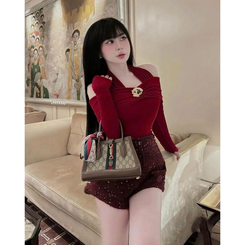  BEVEDA Áo Nhủ Trễ Vai Kèm Cổ Yếm Tay Dài Có Tag Chất Liệu Nhủ Phù Hợp Cho Nữ Dưới 55kg – Thiết Kế Sang Trọng Hiện Đại 