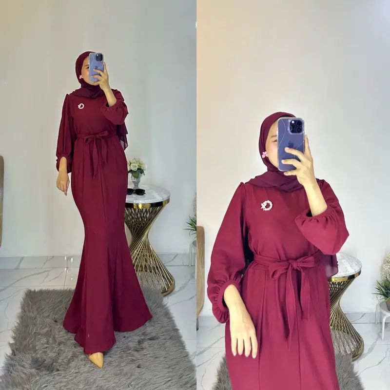 nadhifa/gaun mermaid kekinan 923 Polos Airflow Crinkle Muslim Melar Nyaman Panjang Balon