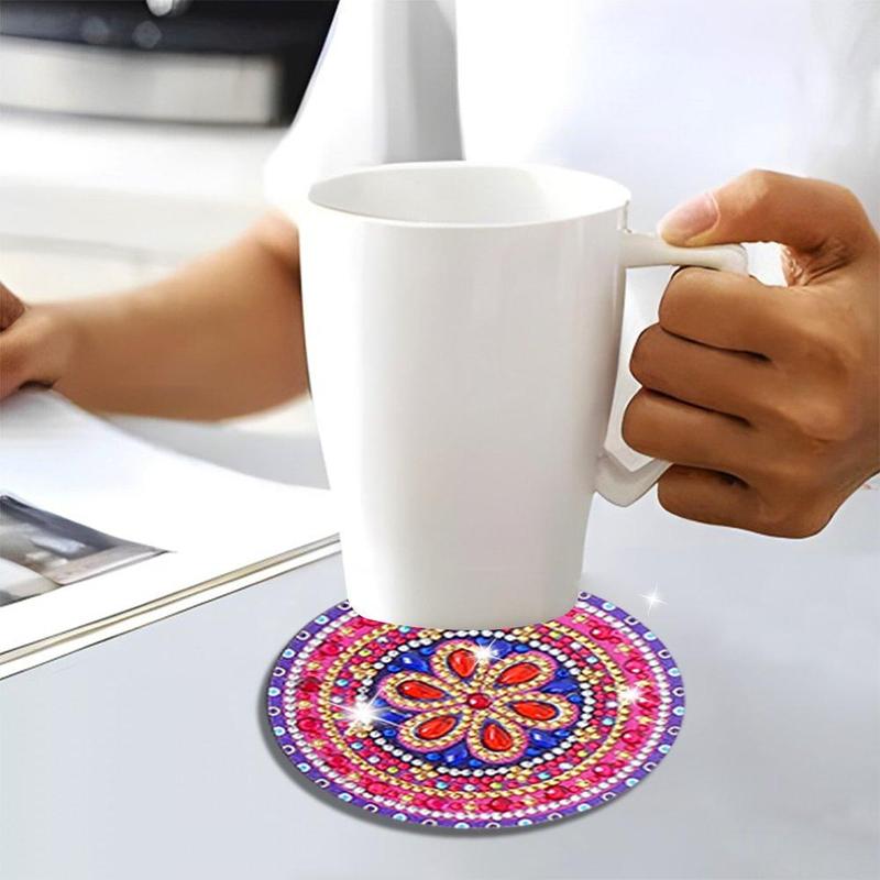Product Introduction of Round Mandala Flower Pattern DIY Diamond Arts Colorful Painting Coaster, 10pcs DIY Craft Supplies for Home Decoration 14