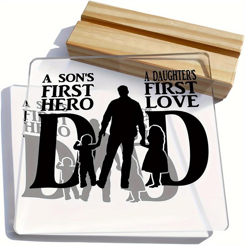 Letter Pattern Acrylic Desk Decoration with Wooden Stand, Desktop Ornament for Home Office, Gift for Dad Father 5