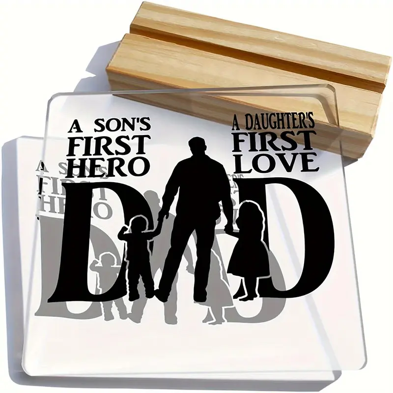 Letter Pattern Acrylic Desk Decoration with Wooden Stand, Desktop Ornament for Home Office, Gift for Dad Father 4