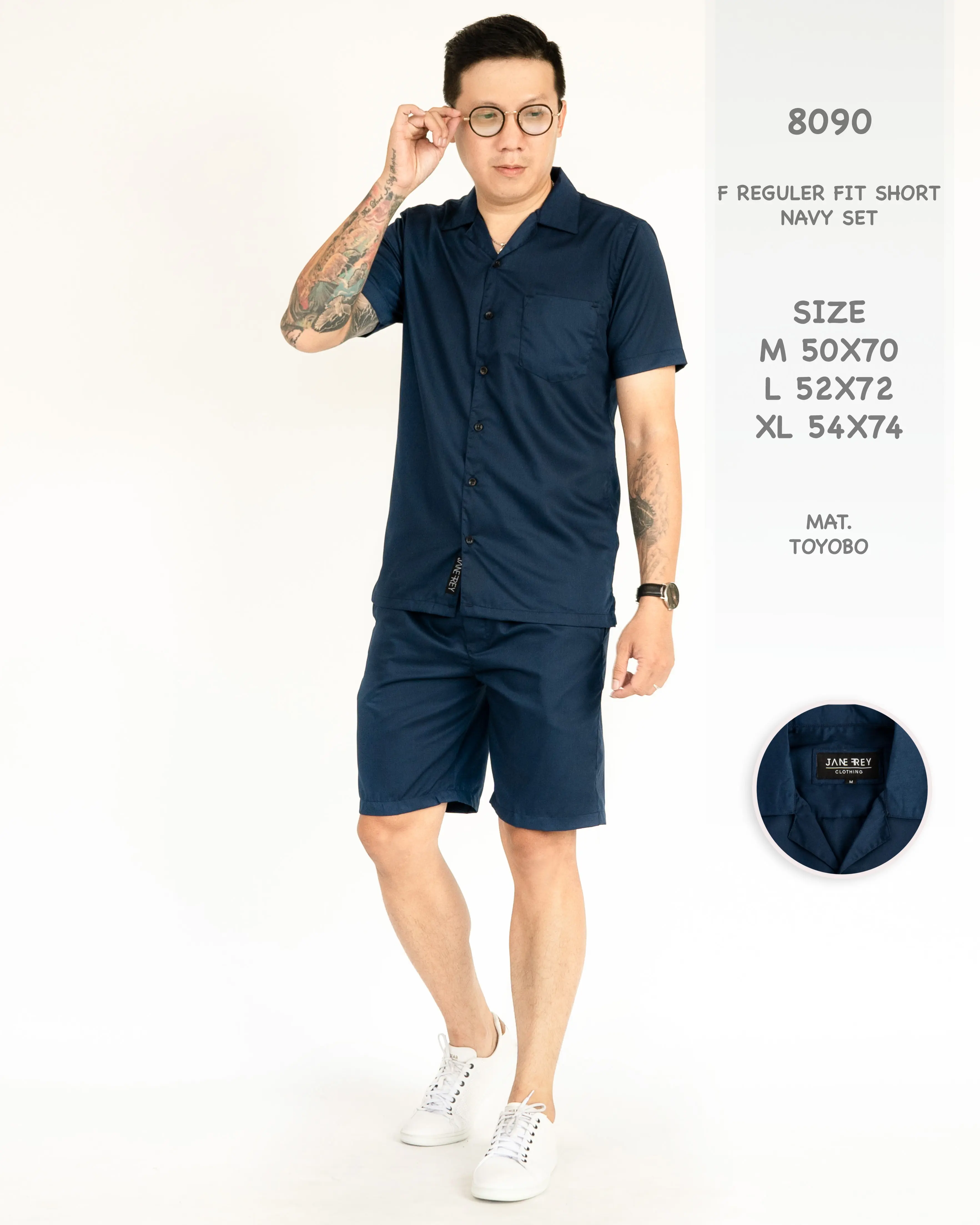 Jane Frey Clothing 8090 Reguler Fit One Set Kemeja Satu Set Kemeja Pria Polos Pendek Katun