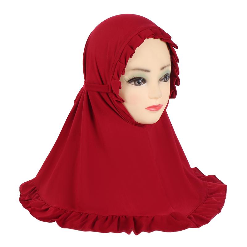 Product Introduction of Hat with Pleated Hem, Ruffled Edges, Lace Trim, Little Girl Children's Headscarf, Malay Scarf H364 16