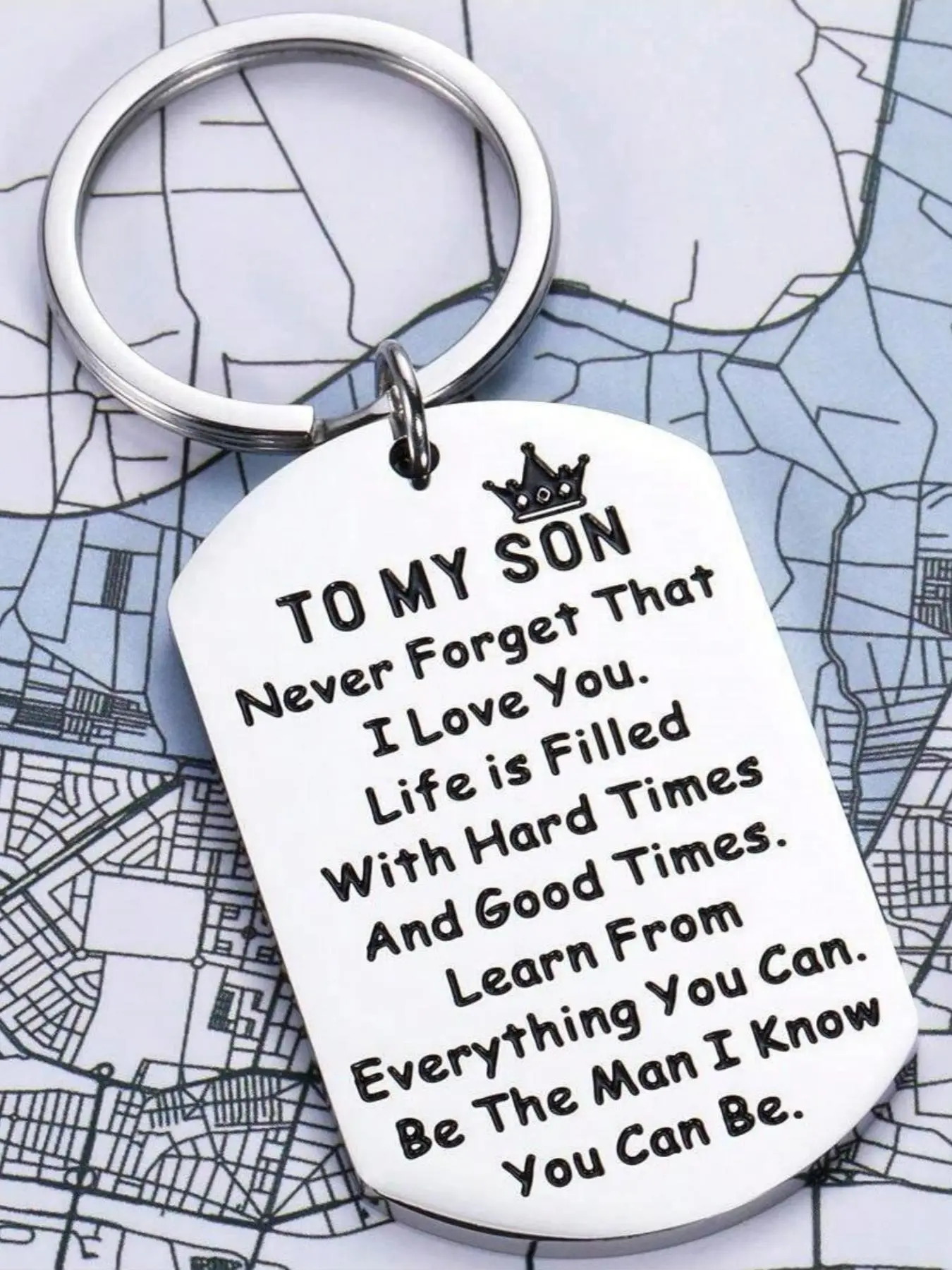 Street Style Letters Pattern Slogan Metal Keychain, Stainless Steel Keychain for Car Keys, Trendy All-match Cute Accessories As Birthday Gift for Son