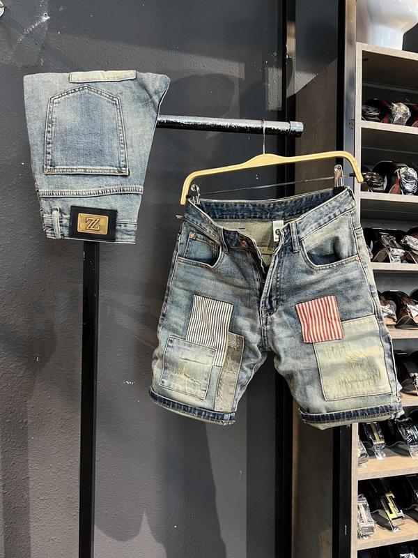 [Sort Jean Guangzhou Denim-Mã 3016 & 3020 ] 2 Mẫu Quần sort Nam mới nhất SS24 Màu Xanh Bạc Và Màu Was Hoạ Tiết Đắp Vá K3 STORE QS1963  & QS1964 Menswear Pants jean  short