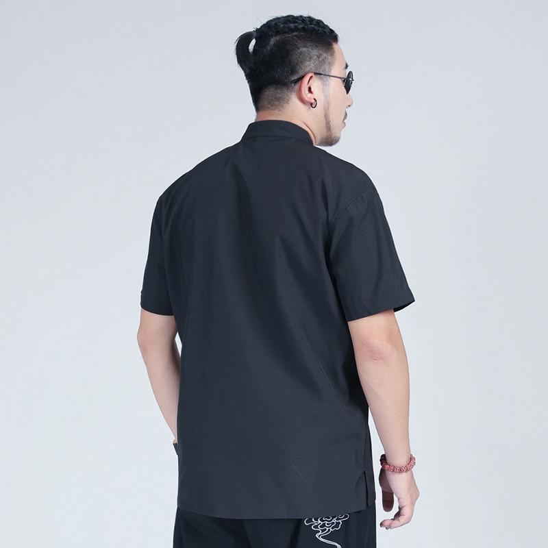 [3xl-10xl] Men Oversized Oversized Plain Mandarin Collar Short Sleeve Knot Buttons Black White Red Shirts 6