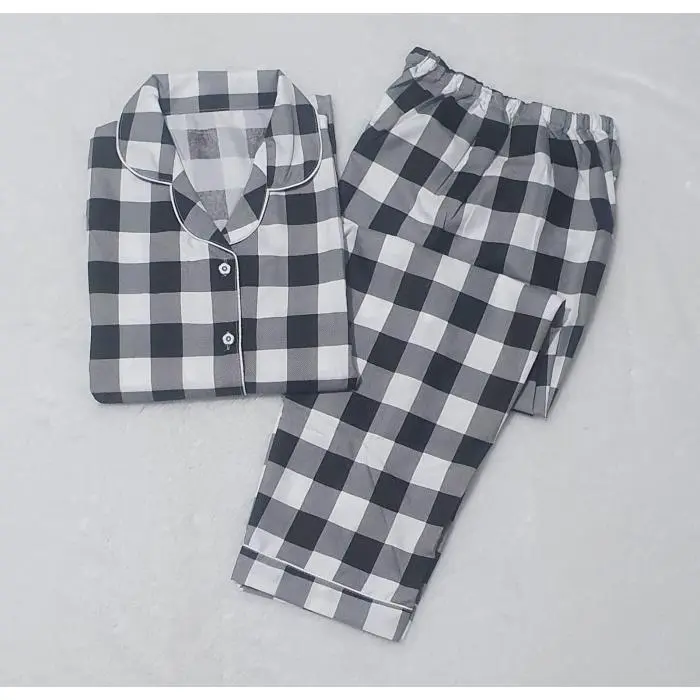 PIYAMA BAJU TIDUR MOTIF ILONA / PIYAMA KOTAK WANITA - PP ILONA HITAM, L
