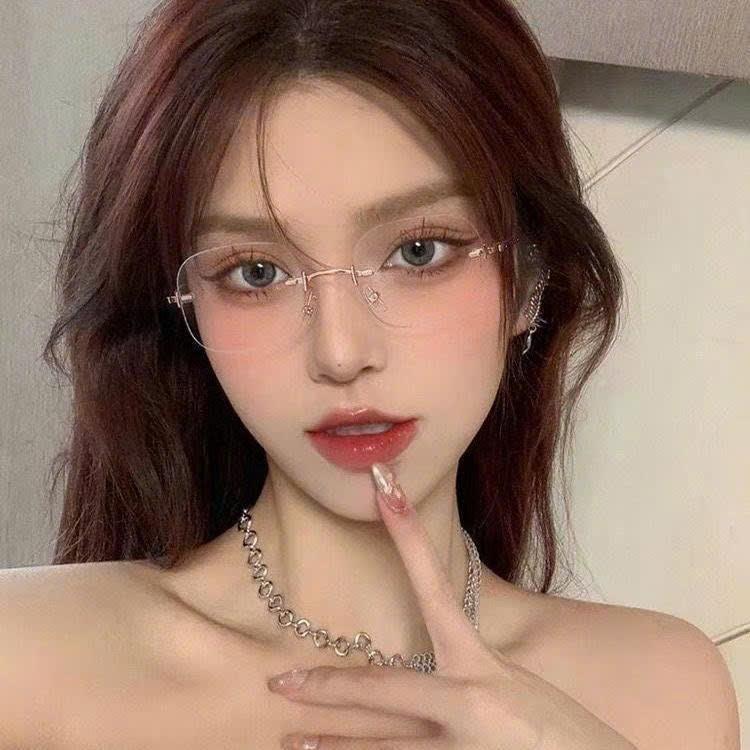  Kính nam nữ không viền bạċ vàng Y2K thời trang phong cách tổng tài thư kí không viền cosplay KTT39 