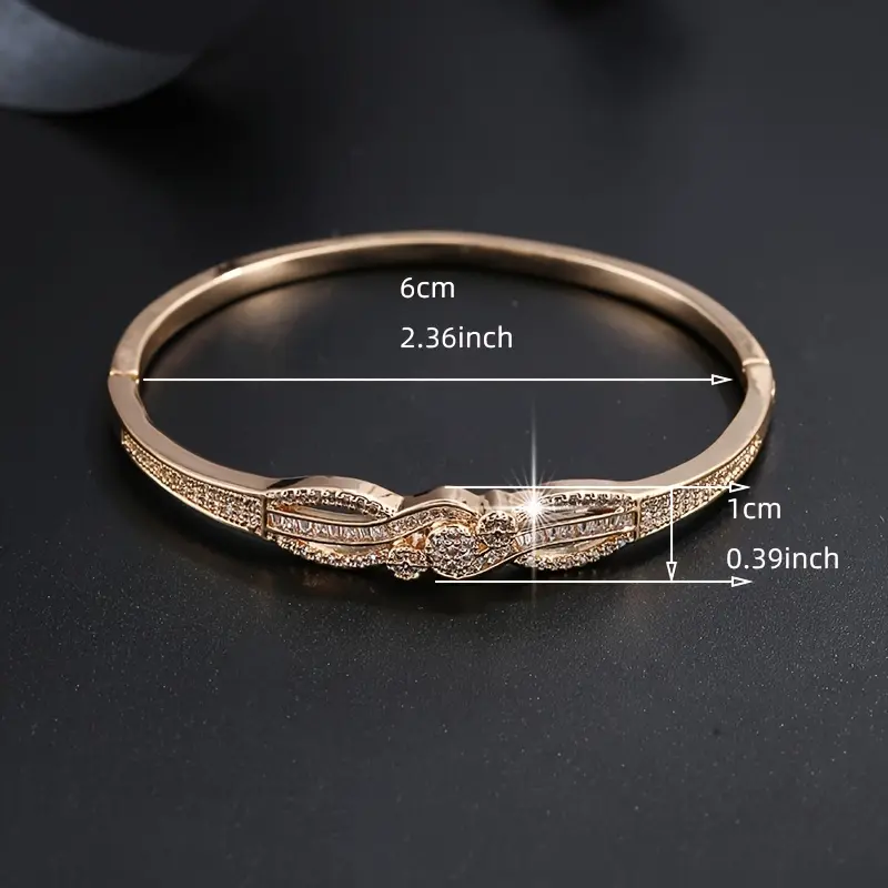 Elegant Golden-Tone Starry Sky Bracelet with Sparkling Zirconia Crystals - Luxurious Copper Bangle for Everyday & Party Wear, Bangle Bracelet 5