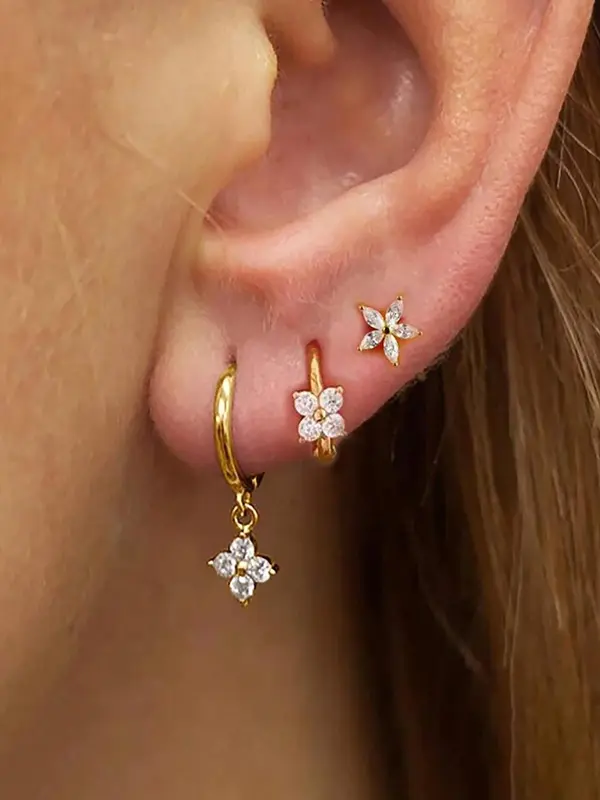 Flower Design Rhinestone Decorated Stud Earrings & Hoop Earrings, Fashionable Jewelry for Women, Trendy All-match & Exquisite Jewelry for Birthday Gift 0