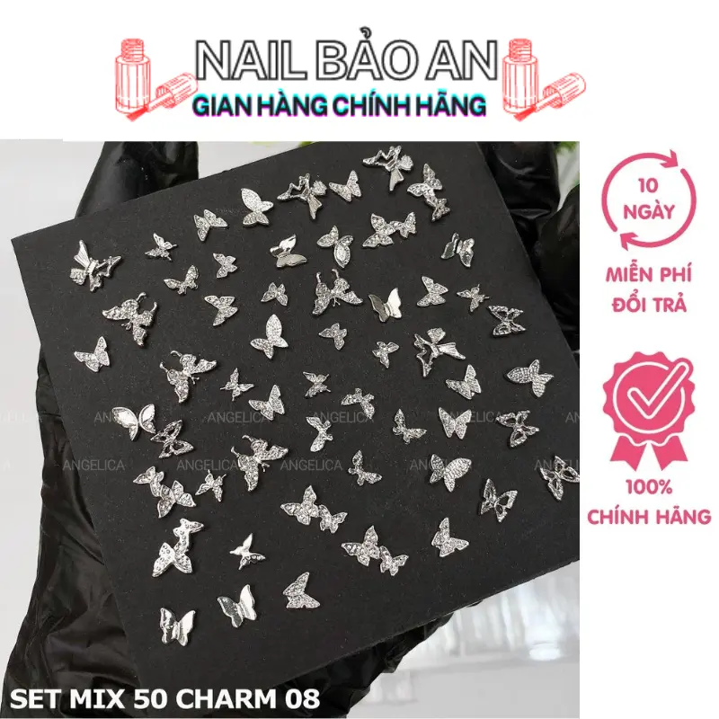 Sét 50 charm đá nail kim loại ánh vàng, ánh bạc trang trí móng làm nail Nữ Women 0