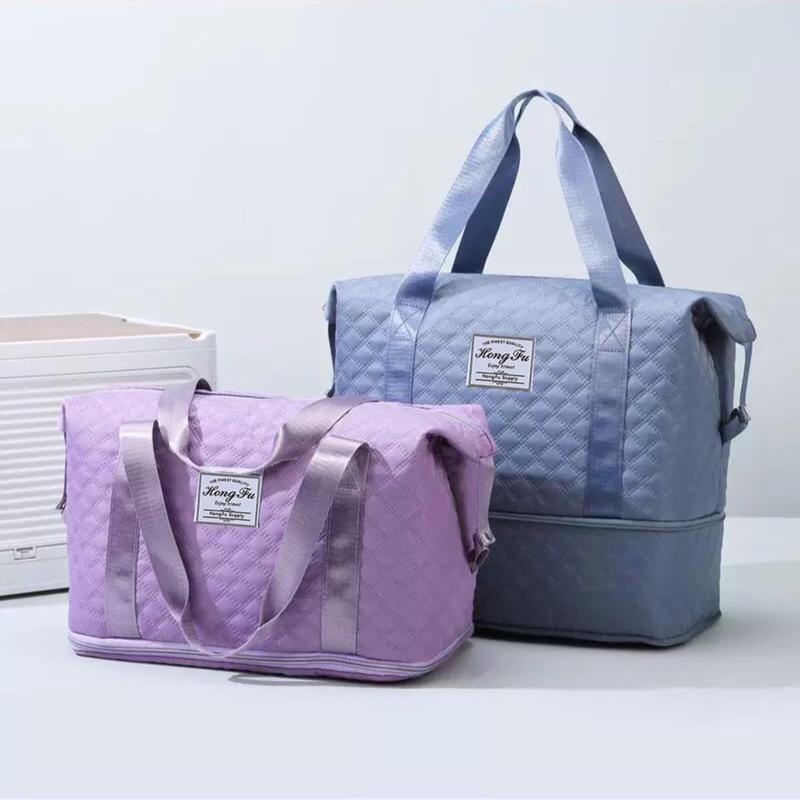 Túi du lịch 2 tầng , túi vải nhung vân trám size lớn Bag Đeo Vai khô sạch tích hợp ngăn phân loại chống xước tuitrong dulich tui - Nam khóa kéo nhẹ nước