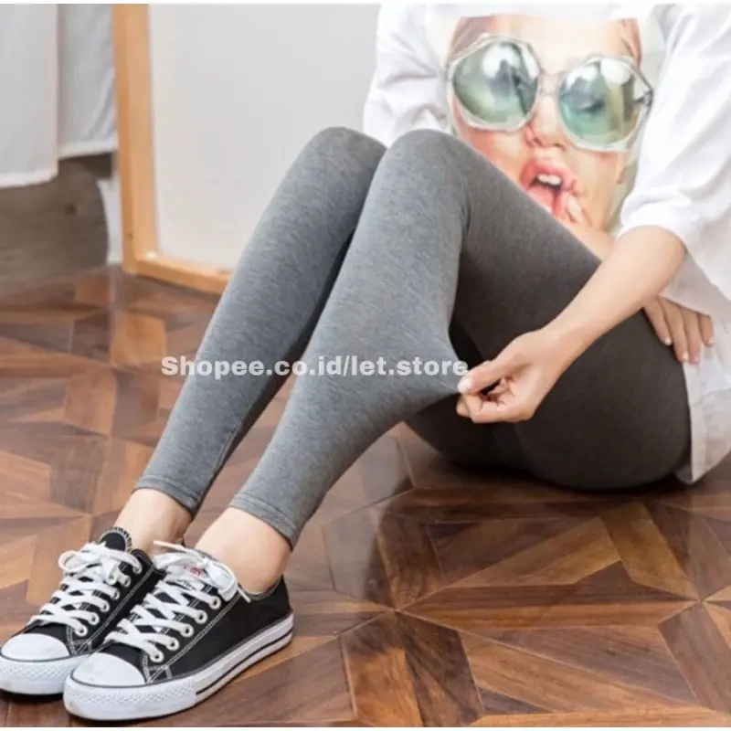 Legging Wanita Kaos Tebal Jumbo Polos Hitam Rayon Soft - Fit Panjang Standar Dewasa Celana Lembut Nyaman 1