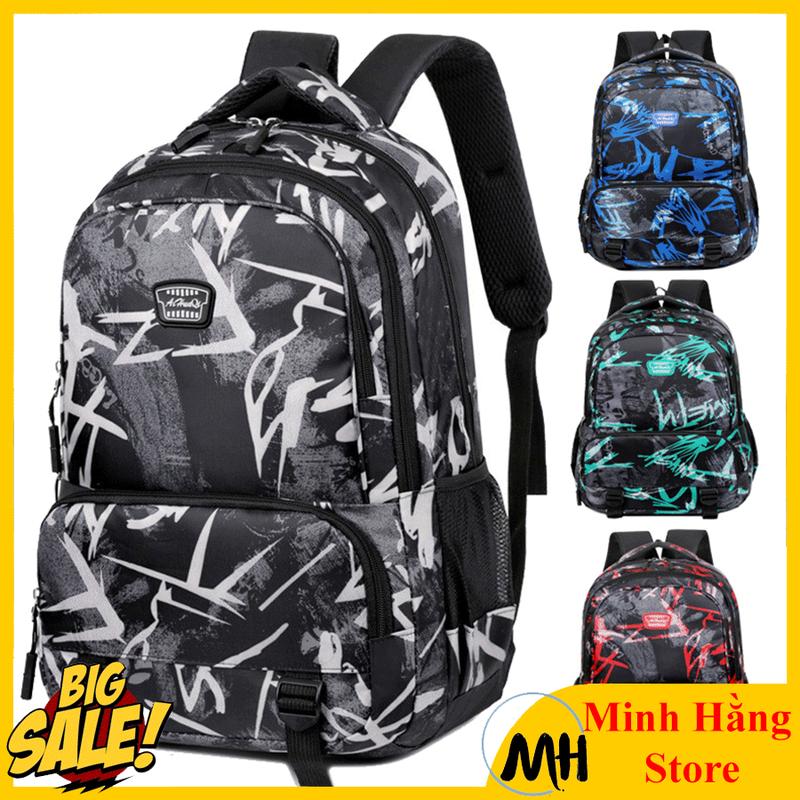 Balo đi học nam lớp 3 đến lớp 12 họa tiết graffiti thời trang hàn quốc cho nam ba lô trung học cho bé trai unisex chống thấm nước đựng laptop