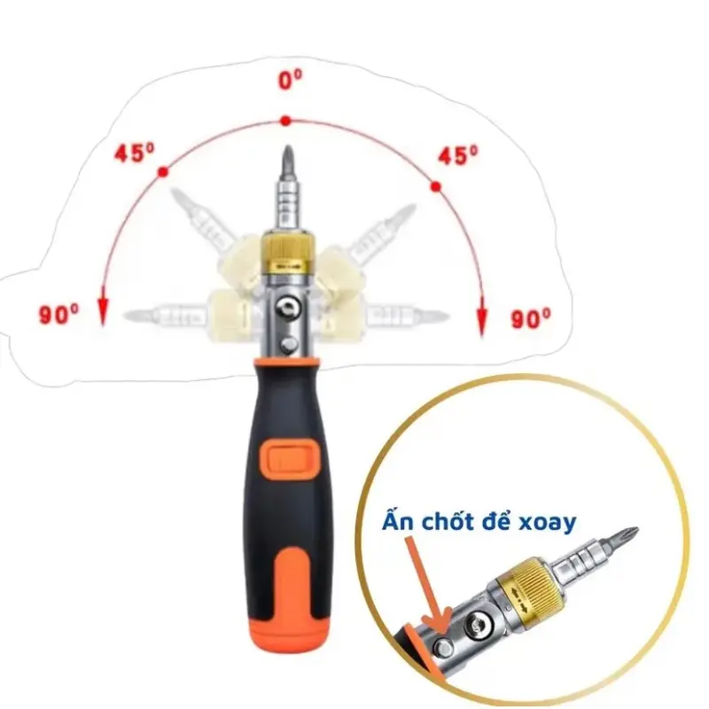 Tô Vít Xoay Đầu Kèm Mũi Vít Nhật Bản FUKUOKA FO-9005X - 180mm, thân phi 6mm, tay bọc cao su, nam châm hút mạnh 7
