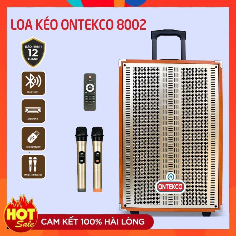 Loa kéo blutooth Ontekco 8002 di động Kèm 2 mic hát karaoke không dây cao cấp - Bảo hành chính hãng 12 tháng