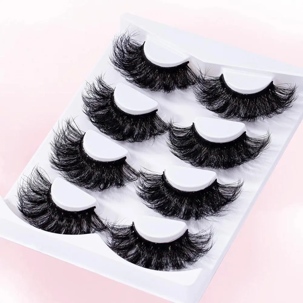 25mm Long Fluffy False Eyelashes, 4 Pairs 6D Russian Style Crossed Cluster Lashes, Volumized False Eyelashes for Women and Girls Eye Makeup Enhancement