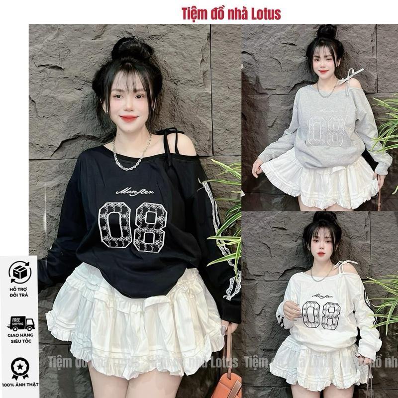 LOTUS - Áo Trễ Vai Tay Dài Thêu Số Phối Ren Top số 08 Tiệm đồ nhà Lotus