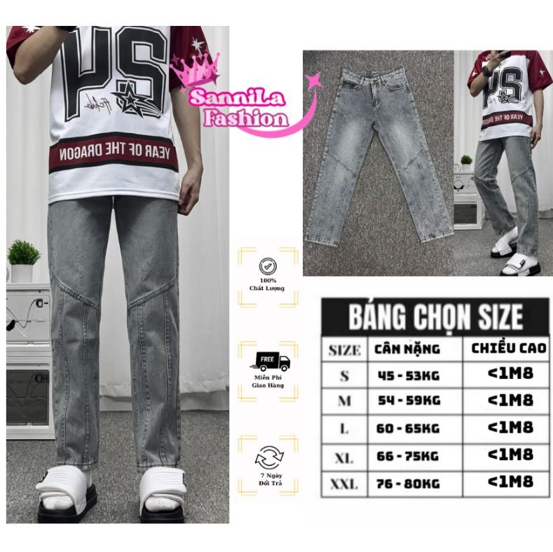 Quần Jean Nam Nữ Màu Xám Bạc  Fom Suông Ống Đứng Jean Coton Mềm Mịn Menswear Có Túi Pants Ong