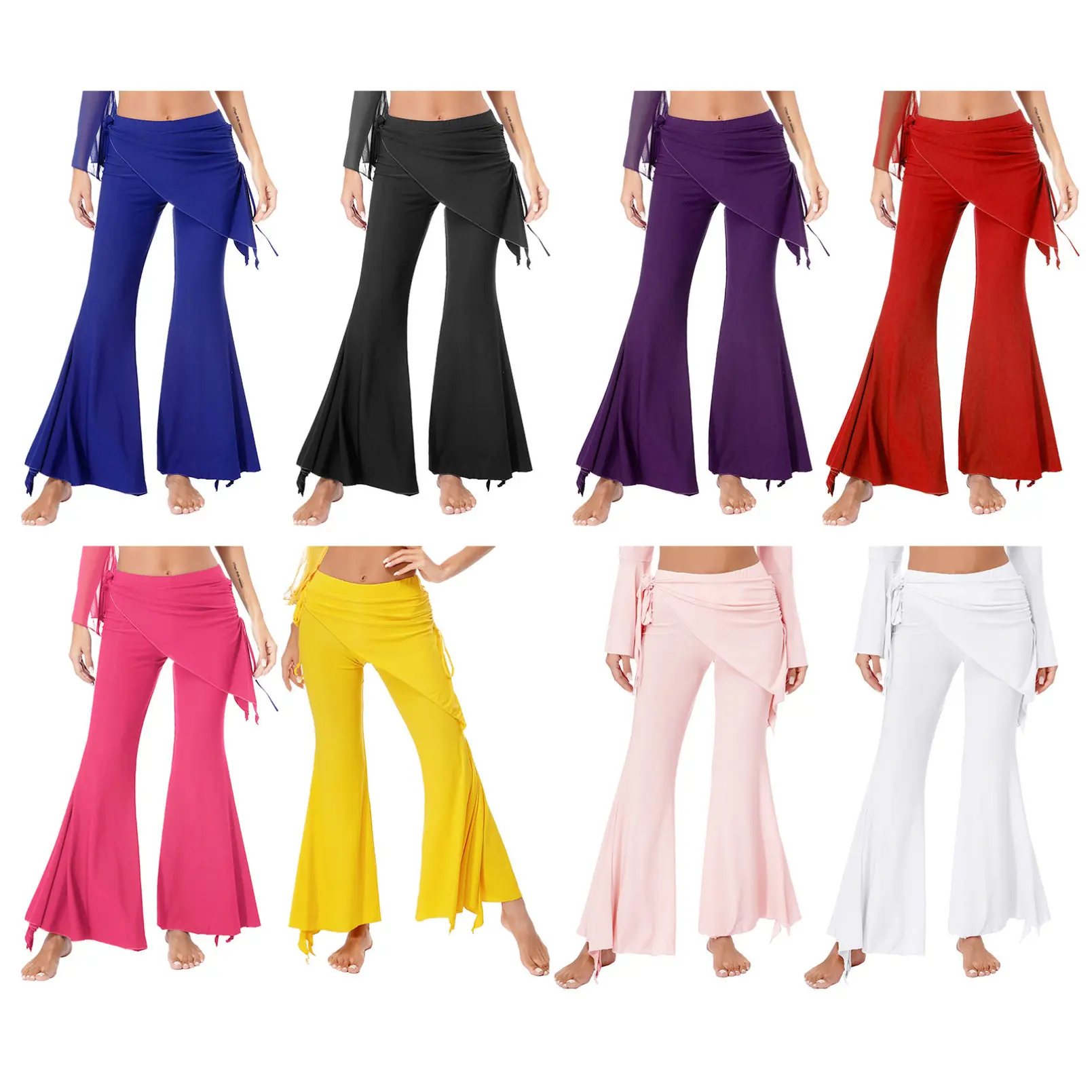 Quần múa bụng nữ Hồi giáo, inhzoy, ống loe, với váy quần, thích hợp cho khiêu vũ tango và salsa, Yoga, Yoga ống rộng, quần khiêu vũ Latin