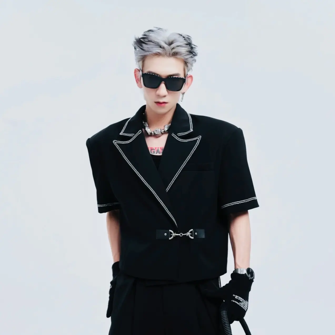 [ XẢ KHO] Áo Blazer nam thiết kế cộc tay form croptop khoá hợp kim HUGANSTORE HG05