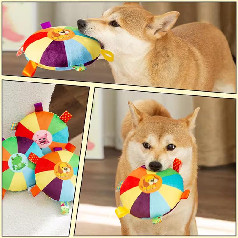 Interactive Flying Disc Dog Toy for Aggressive Chewers Training Decompress Bite Resistant Plush Handle Dog Toys with Bells Pet Supplies #463809 6