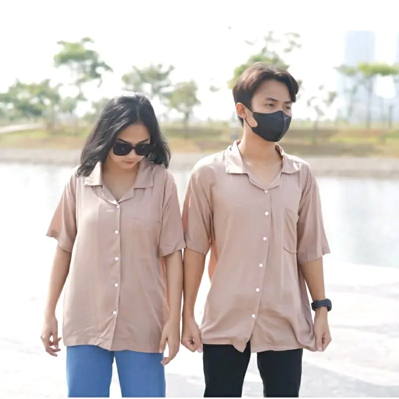 KEMEJA HAWAI POLOS UNISEX LENGAN PENDEK Cowok Fit Tangan Pria Panjang Casual Basic 7