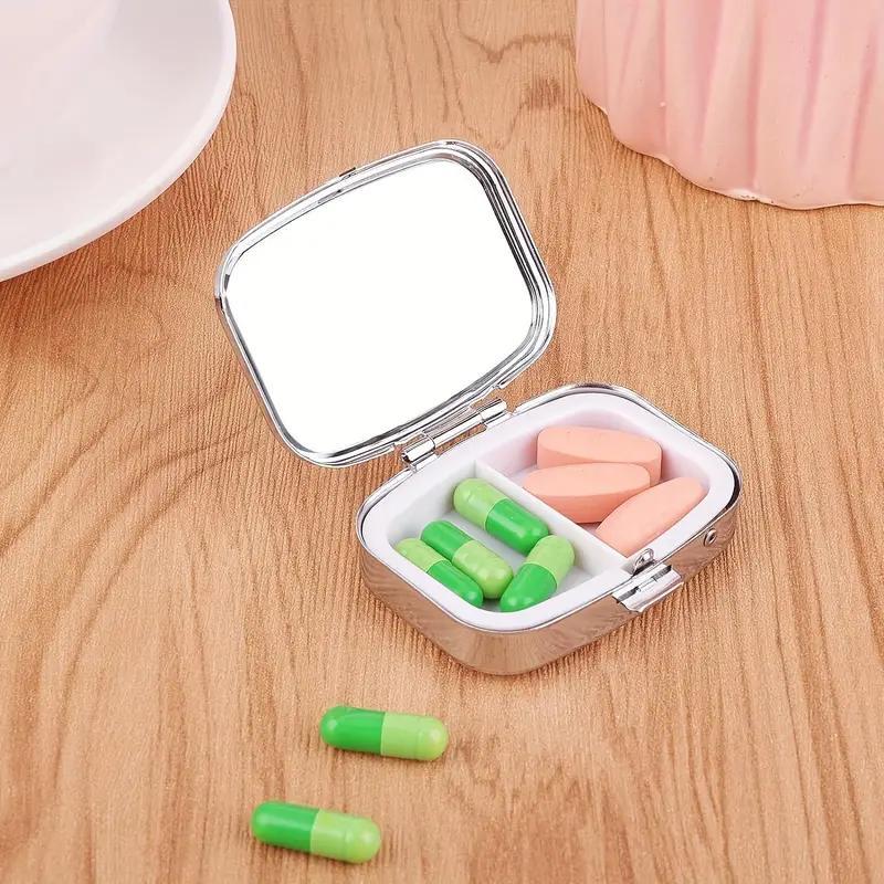 Dragonfly Pattern Pill Box, 1 Count 2 Compartment Portable Medicine Storage Box with Mirror,  Decorative Metal Medicine Vitamin Organizer for Pockets Purses Travel Office Dormitory 7